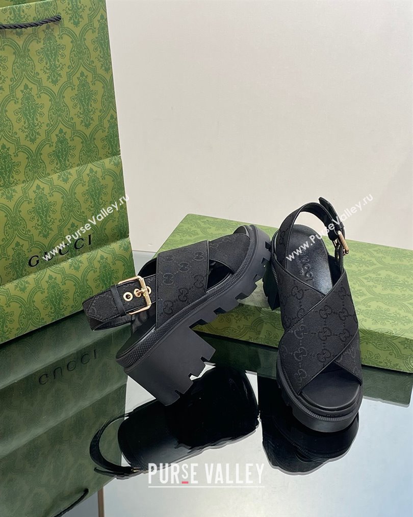 Gucci GG Canvas Lug Sole Sandals 7cm Black 2023 749795 (MD-231026110)