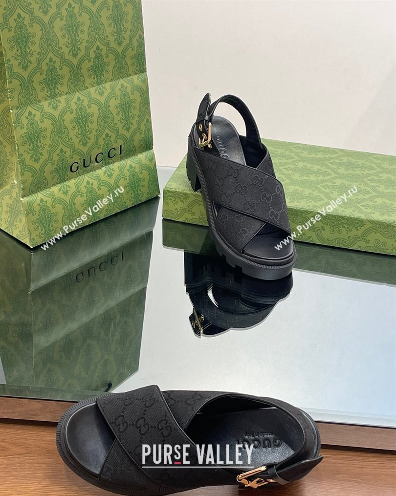 Gucci GG Canvas Lug Sole Sandals 7cm Black 2023 749795 (MD-231026110)