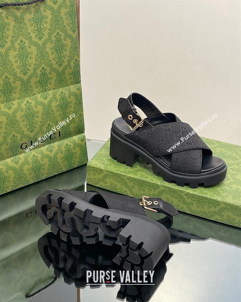 Gucci GG Canvas Lug Sole Sandals 7cm Black 2023 749795 (MD-231026110)