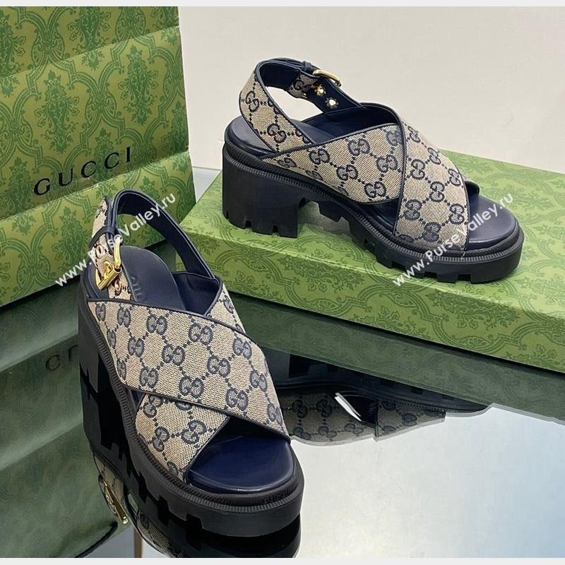 Gucci GG Canvas Lug Sole Sandals 7cm Grey/Blue 2023 749795 (MD-231026111)