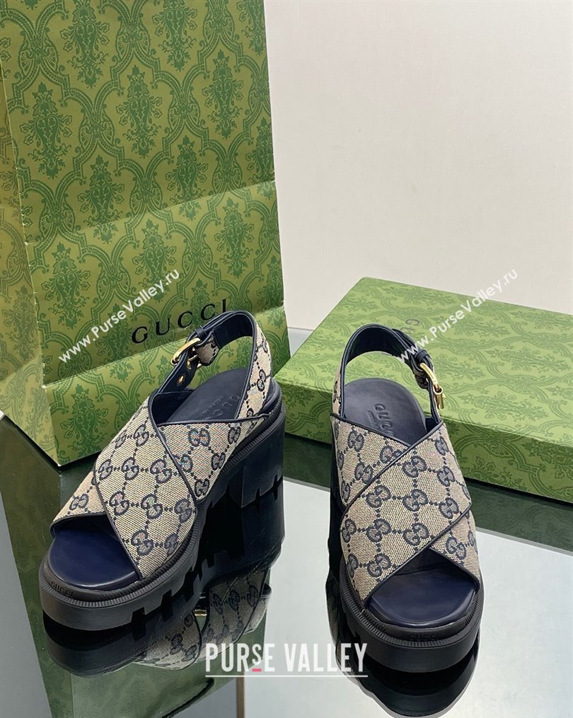 Gucci GG Canvas Lug Sole Sandals 7cm Grey/Blue 2023 749795 (MD-231026111)