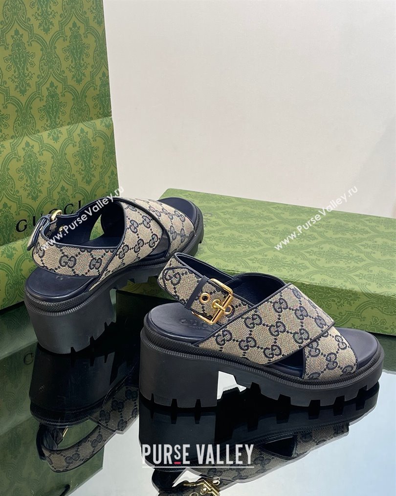 Gucci GG Canvas Lug Sole Sandals 7cm Grey/Blue 2023 749795 (MD-231026111)