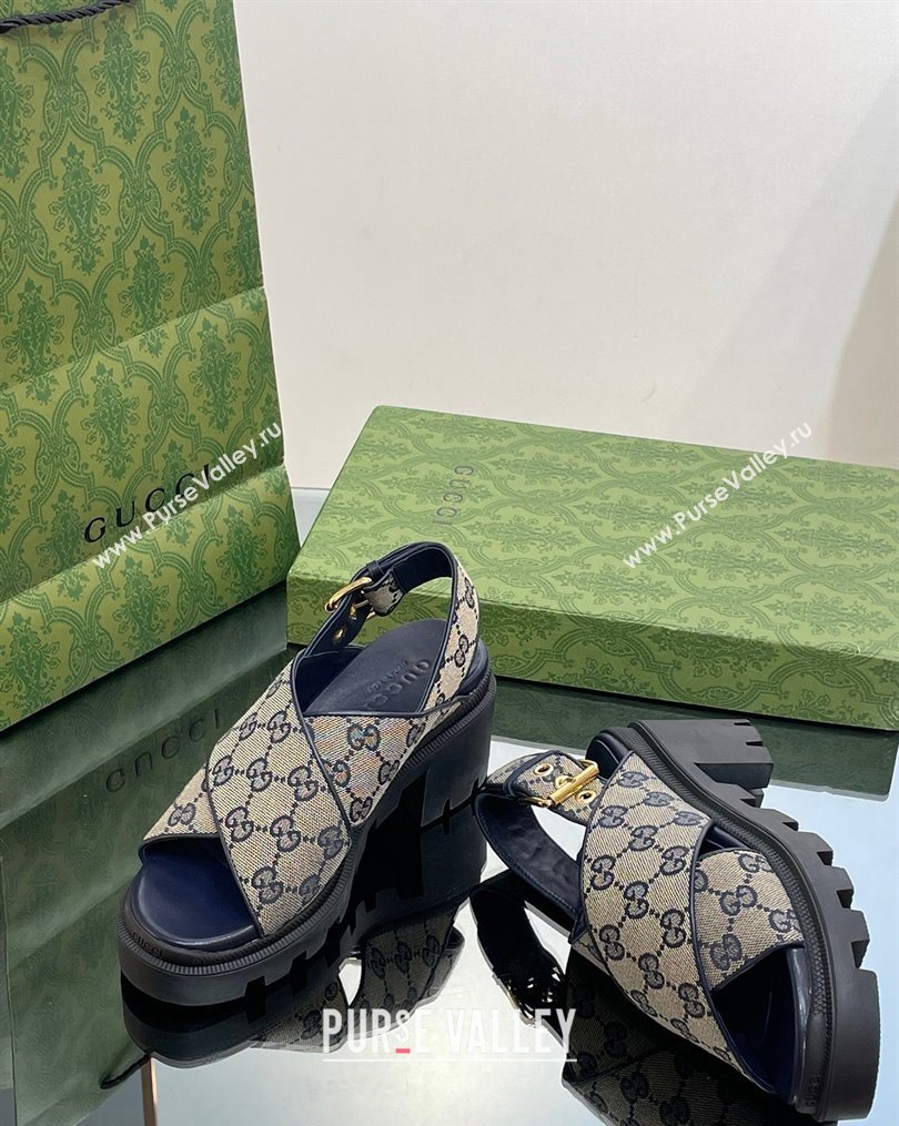 Gucci GG Canvas Lug Sole Sandals 7cm Grey/Blue 2023 749795 (MD-231026111)