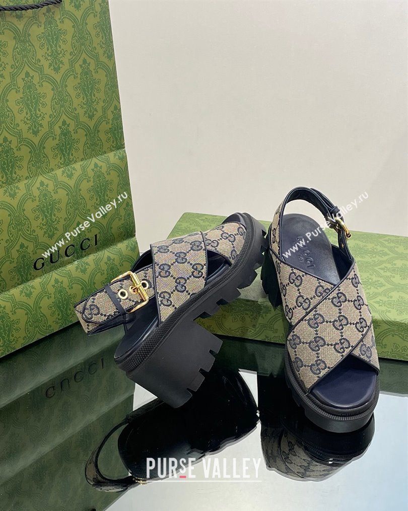 Gucci GG Canvas Lug Sole Sandals 7cm Grey/Blue 2023 749795 (MD-231026111)