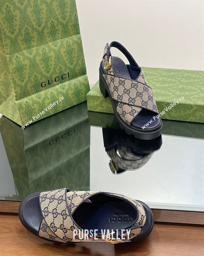 Gucci GG Canvas Lug Sole Sandals 7cm Grey/Blue 2023 749795 (MD-231026111)