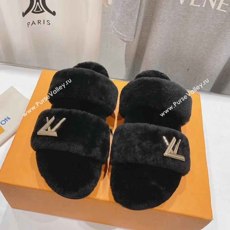 Louis Vuitton LV Sunset Comfort Flat Slide Sandals in Wool Black 2023 1AC716 (MD-231026117)