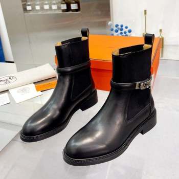 Hermes Kelly Buckle Calf Leather Ankle Boots Black 2023 HS110401 (SS-231104056)