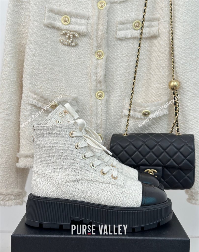 Chanel Tweed Platform Ankle Boots 5cm White 2023 CH08102 (MD-231106051)