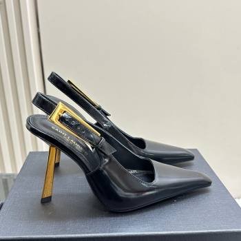 Saint Laurent Lee Slingback Pumps 10.5cm with Buckle in Brushed Leather Black 2023 763421 (MD-231106061)