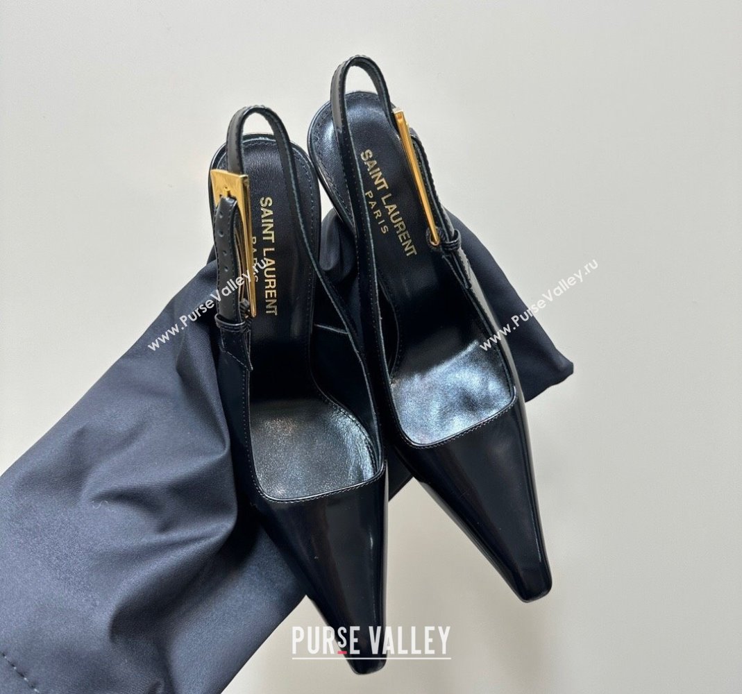 Saint Laurent Lee Slingback Pumps 10.5cm with Buckle in Brushed Leather Black 2023 763421 (MD-231106061)