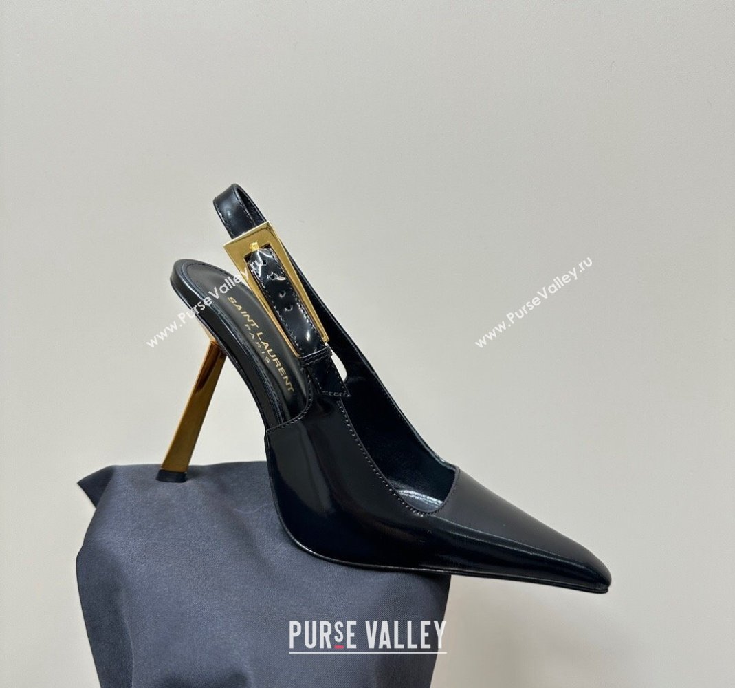 Saint Laurent Lee Slingback Pumps 10.5cm with Buckle in Brushed Leather Black 2023 763421 (MD-231106061)