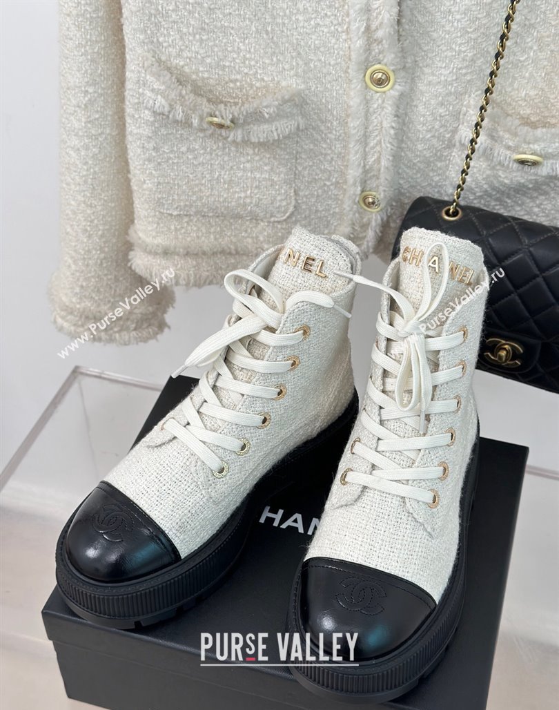 Chanel Tweed Platform Ankle Boots 5cm White 2023 CH08102 (MD-231106051)