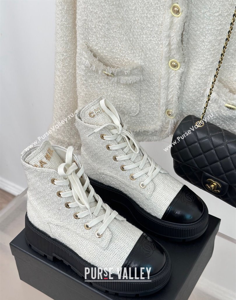 Chanel Tweed Platform Ankle Boots 5cm White 2023 CH08102 (MD-231106051)