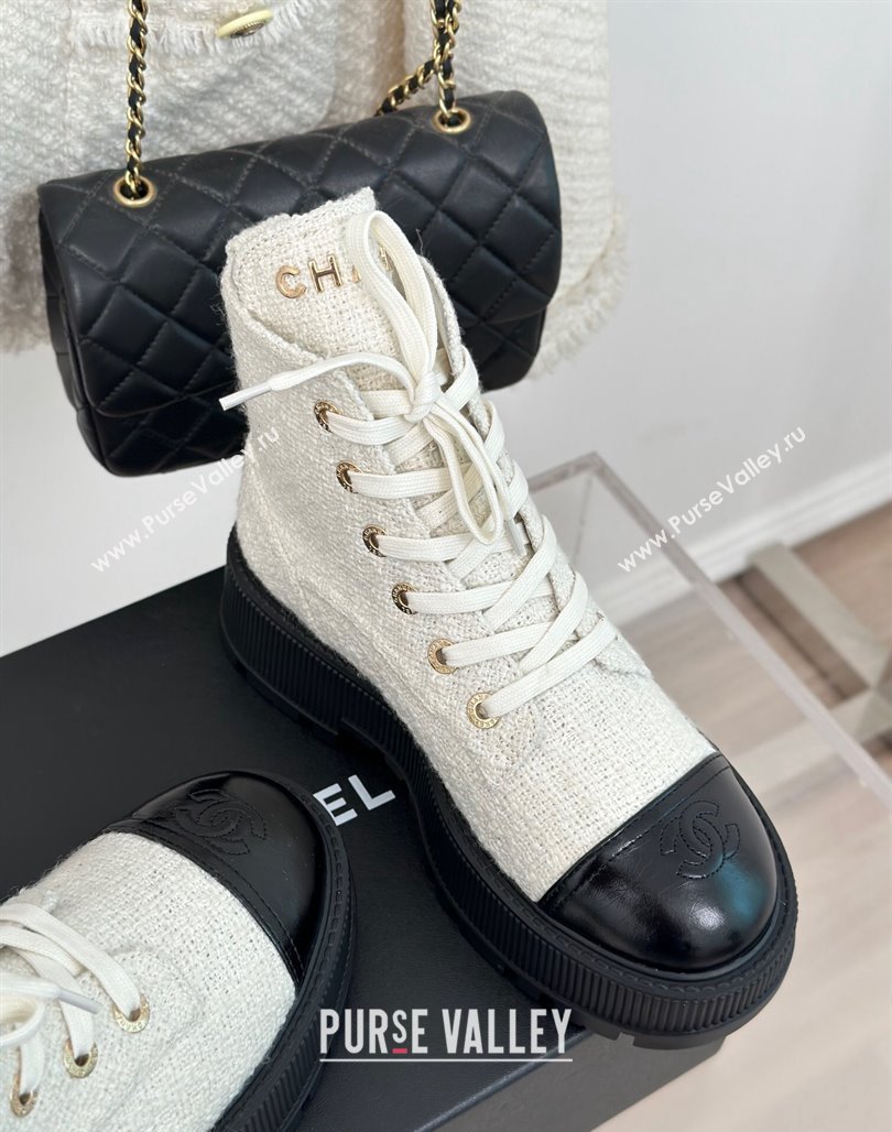 Chanel Tweed Platform Ankle Boots 5cm White 2023 CH08102 (MD-231106051)