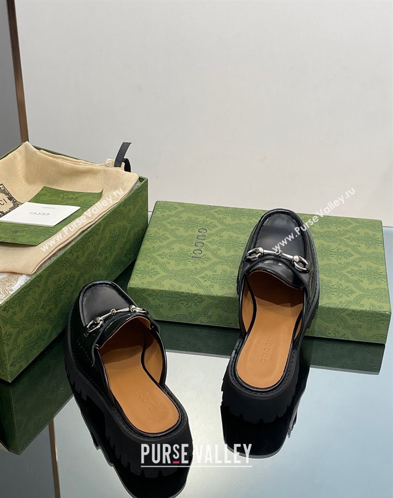 Gucci Leather Mules with Horsebit 4.5cm Black 2023 764211 (MD-231106026)