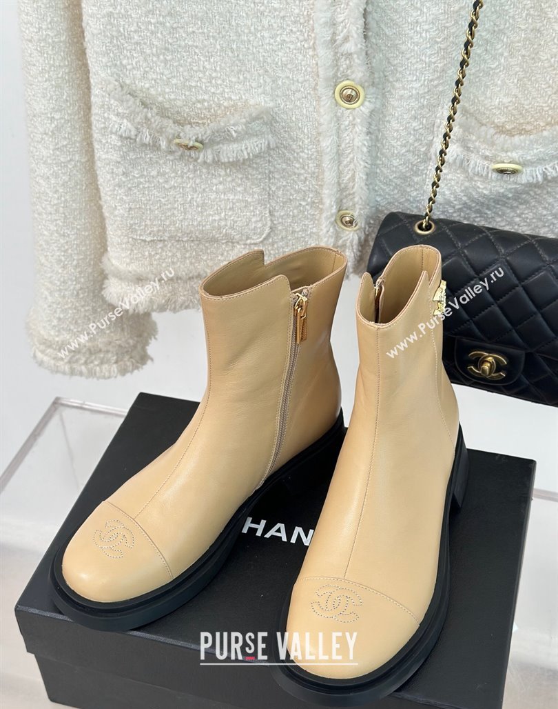 Chanel Calfskin Ankle Boots 3cm with CC Beige 2023 CH11061 (MD-231106053)