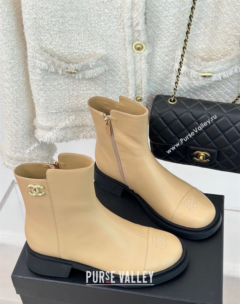 Chanel Calfskin Ankle Boots 3cm with CC Beige 2023 CH11061 (MD-231106053)