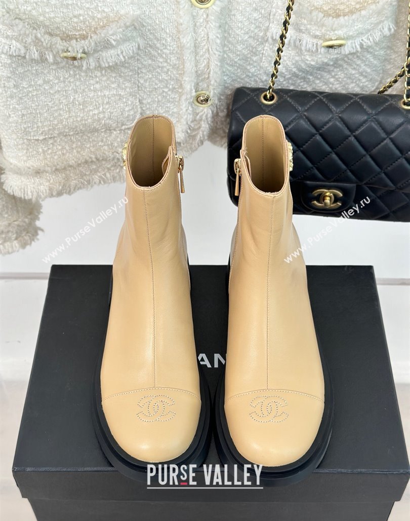 Chanel Calfskin Ankle Boots 3cm with CC Beige 2023 CH11061 (MD-231106053)