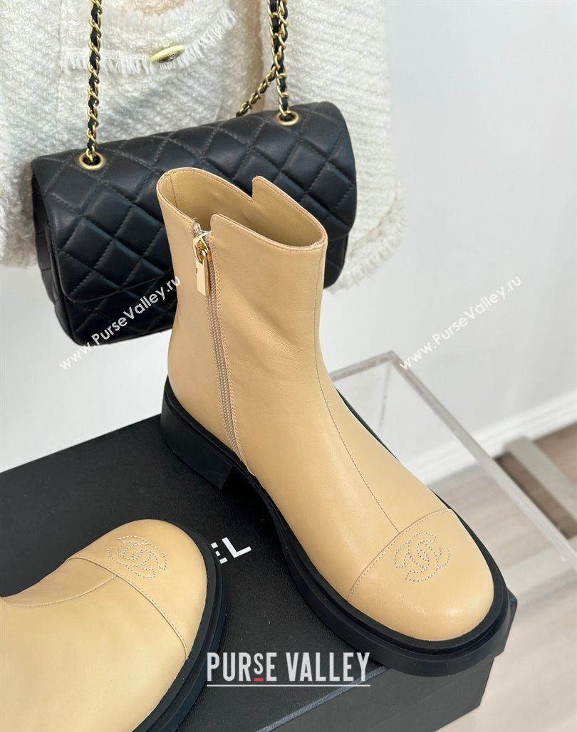 Chanel Calfskin Ankle Boots 3cm with CC Beige 2023 CH11061 (MD-231106053)