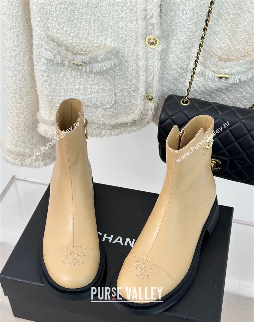 Chanel Calfskin Ankle Boots 3cm with CC Beige 2023 CH11061 (MD-231106053)