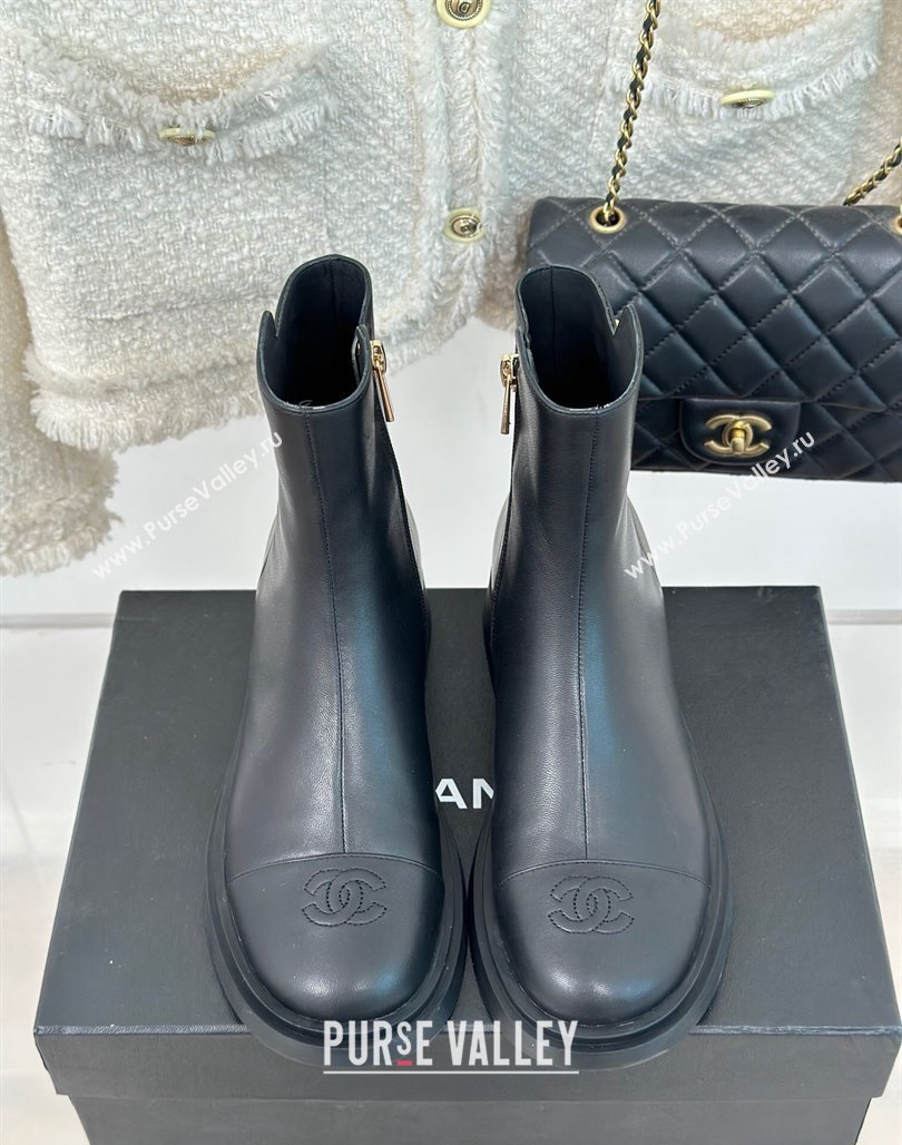 Chanel Calfskin Ankle Boots 3cm with CC Black 2023 CH11061 (MD-231106054)