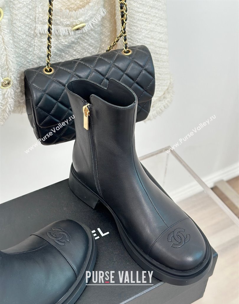 Chanel Calfskin Ankle Boots 3cm with CC Black 2023 CH11061 (MD-231106054)