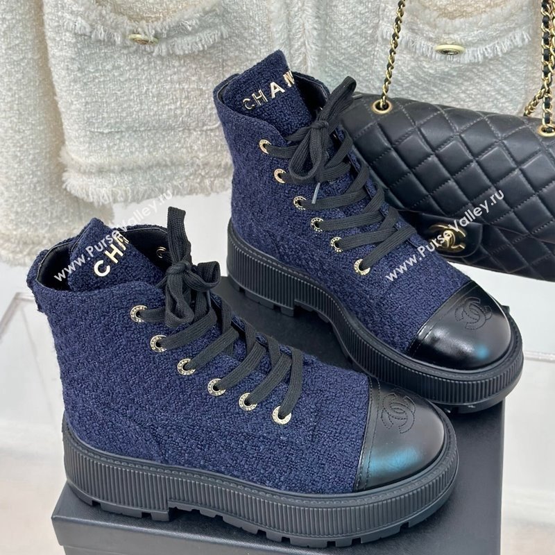 Chanel Tweed Platform Ankle Boots 5cm Navy Blue 2023 CH08102 (MD-231106052)