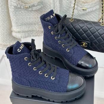 Chanel Tweed Platform Ankle Boots 5cm Navy Blue 2023 CH08102 (MD-231106052)