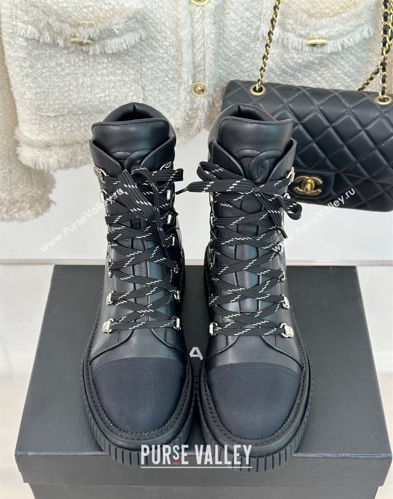 Chanel Quilted Calfskin Leather Lace-up Ankle Boots Black 2023 CH11062 (MD-231106056)