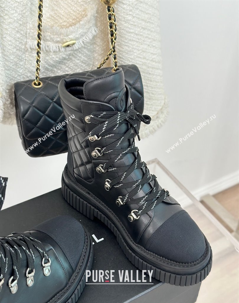 Chanel Quilted Calfskin Leather Lace-up Ankle Boots Black 2023 CH11062 (MD-231106056)