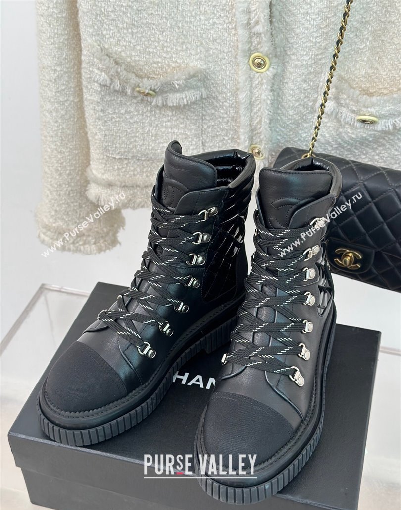 Chanel Quilted and Patent Calfskin Lace-up Ankle Boots Black 2023 CH11062 (MD-231106057)