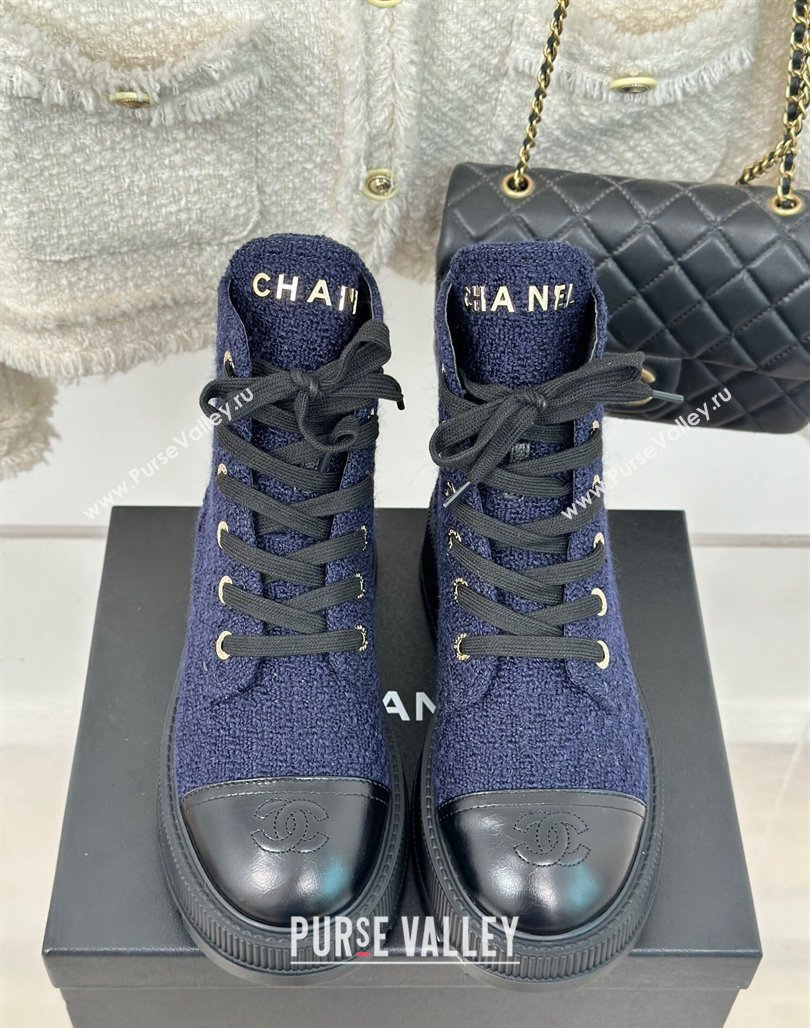 Chanel Tweed Platform Ankle Boots 5cm Navy Blue 2023 CH08102 (MD-231106052)