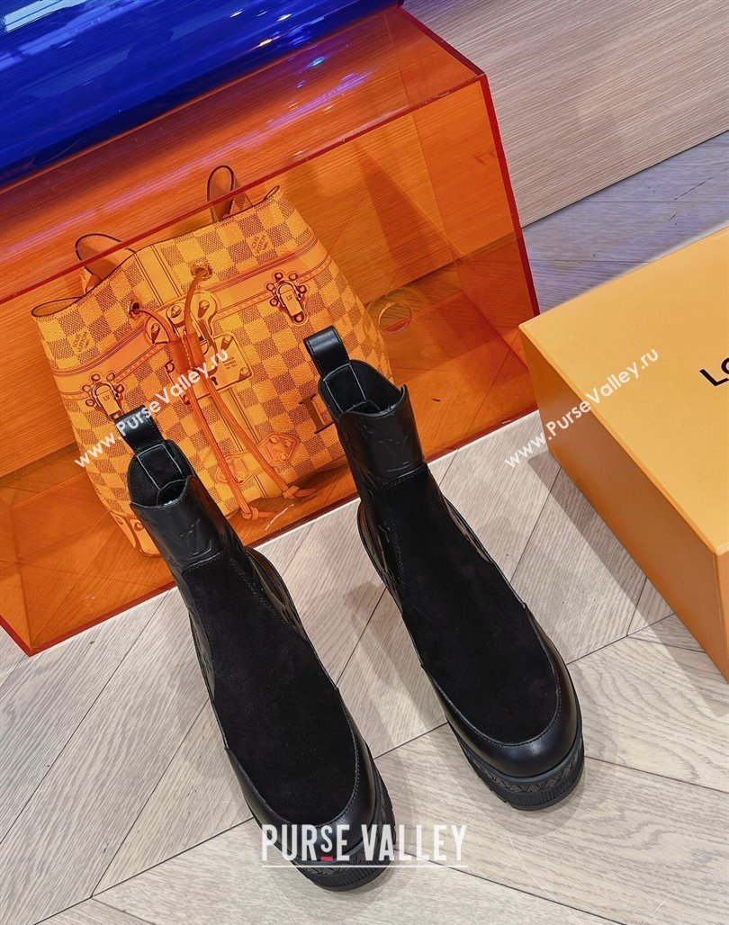 Louis Vuitton Laureate Platform Chelsea Boots in Suede and Monogram Leather Black 2023 1AC7W0 (MD-231106066)