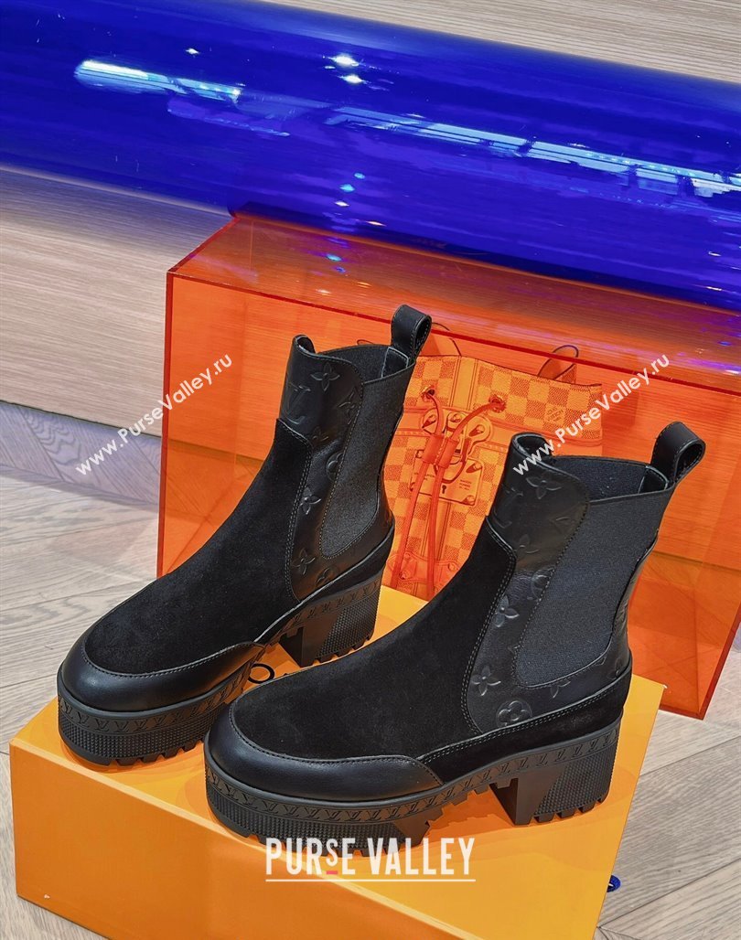 Louis Vuitton Laureate Platform Chelsea Boots in Suede and Monogram Leather Black 2023 1AC7W0 (MD-231106066)