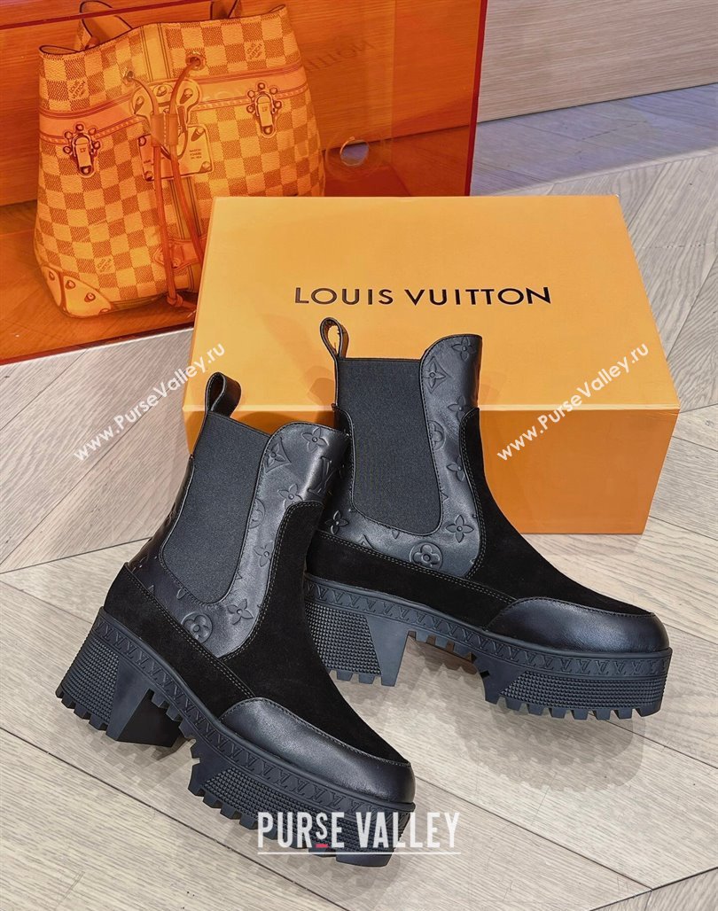 Louis Vuitton Laureate Platform Chelsea Boots in Suede and Monogram Leather Black 2023 1AC7W0 (MD-231106066)