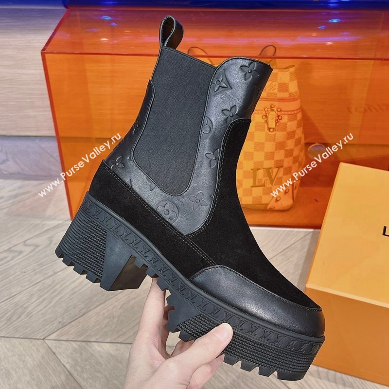 Louis Vuitton Laureate Platform Chelsea Boots in Suede and Monogram Leather Black 2023 1AC7W0 (MD-231106066)