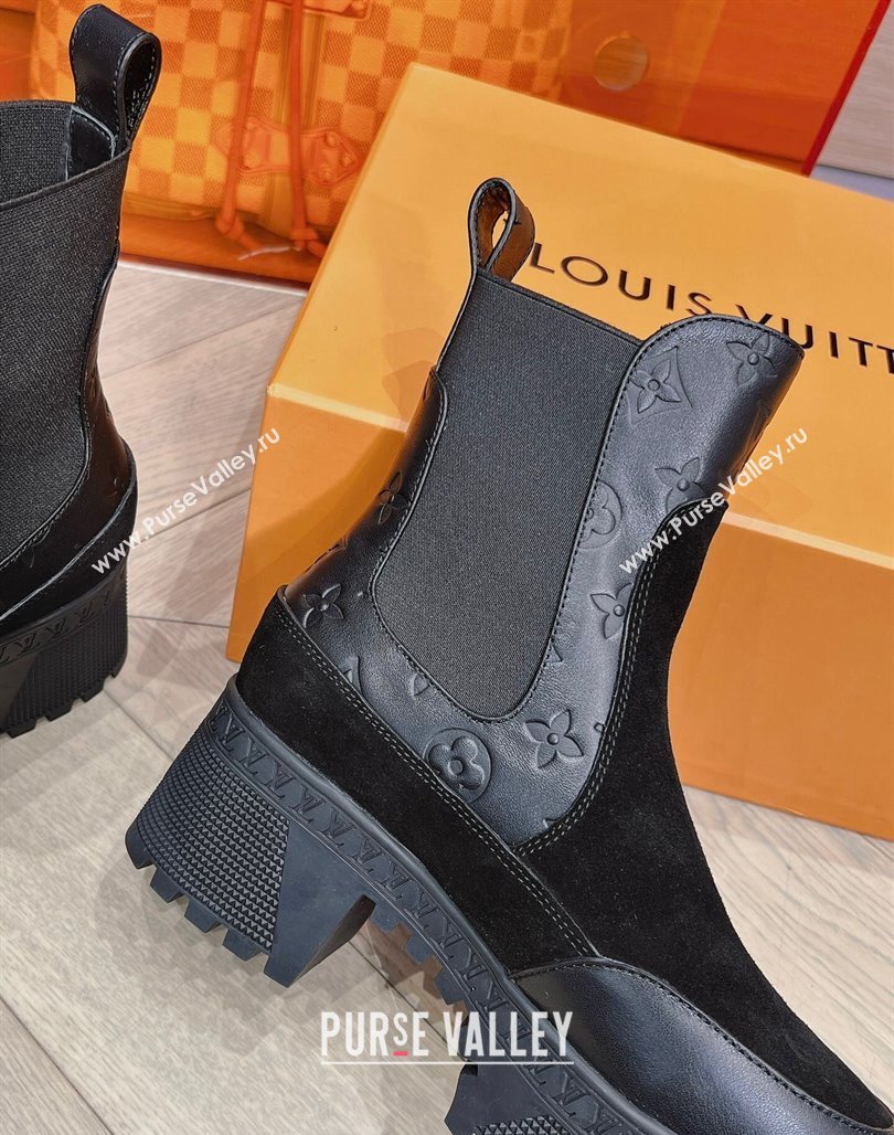 Louis Vuitton Laureate Platform Chelsea Boots in Suede and Monogram Leather Black 2023 1AC7W0 (MD-231106066)