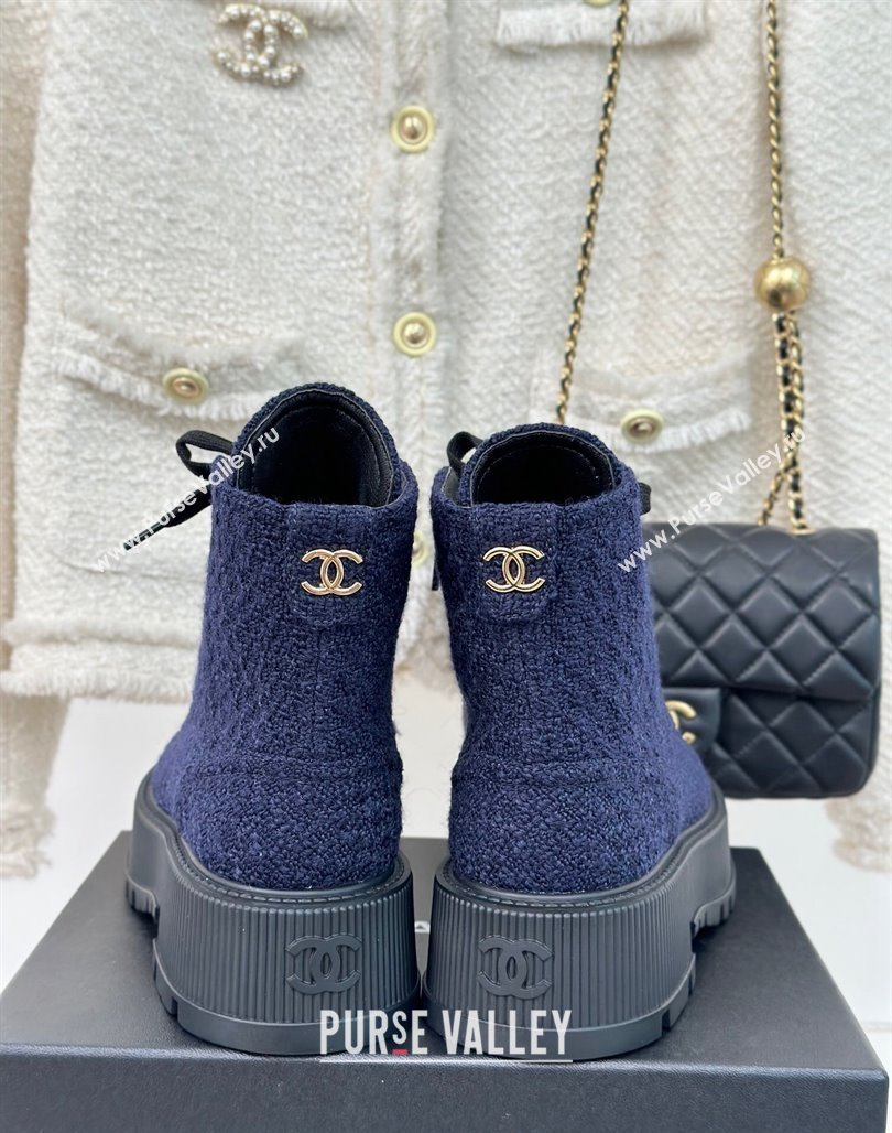 Chanel Tweed Platform Ankle Boots 5cm Navy Blue 2023 CH08102 (MD-231106052)