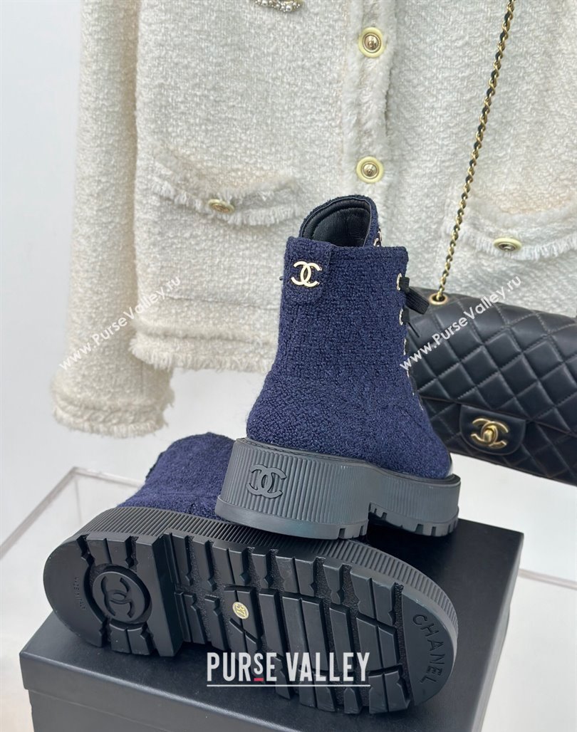 Chanel Tweed Platform Ankle Boots 5cm Navy Blue 2023 CH08102 (MD-231106052)