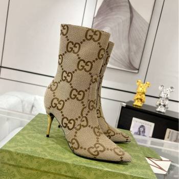 Gucci Metal-Tone Heel Ankle Boots 8.5cm in Maxi GG Canvas Camel 2023 761988 (MD-231106021)