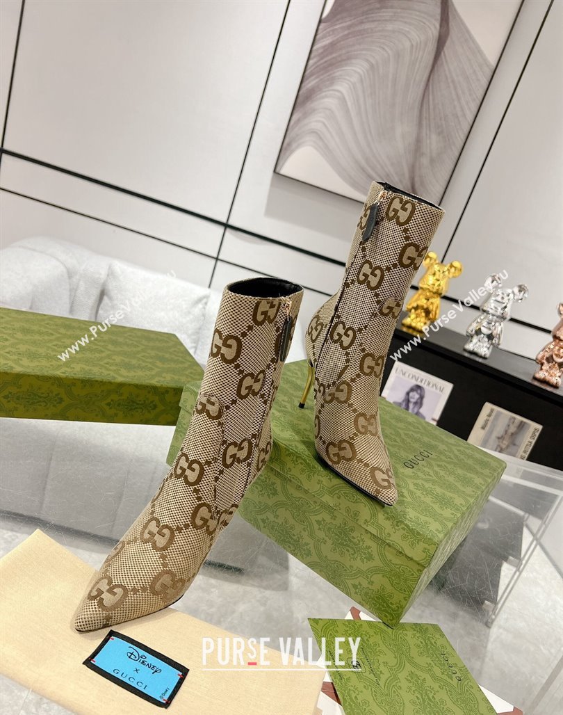 Gucci Metal-Tone Heel Ankle Boots 8.5cm in Maxi GG Canvas Camel 2023 761988 (MD-231106021)