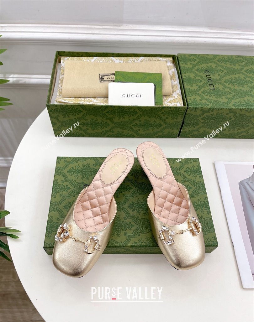 Gucci Leather Horsebit Mules 4.5cm Gold 2023 757748 (MD-231106031)