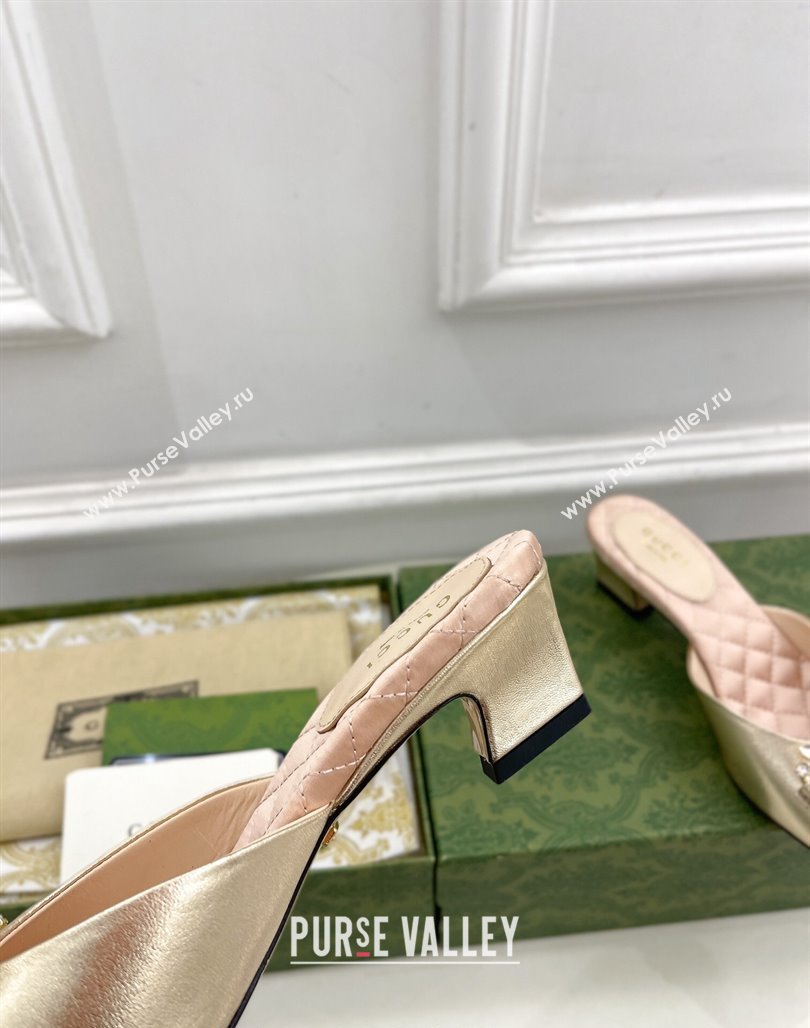 Gucci Leather Horsebit Mules 4.5cm Gold 2023 757748 (MD-231106031)