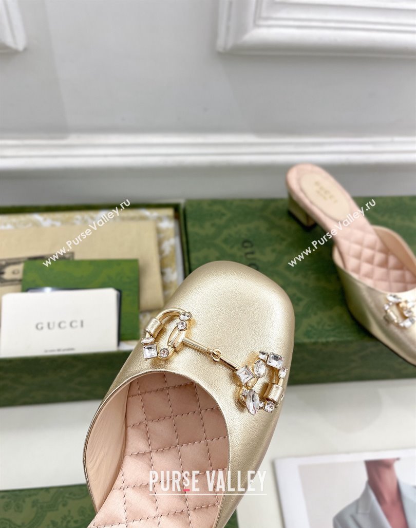 Gucci Leather Horsebit Mules 4.5cm Gold 2023 757748 (MD-231106031)