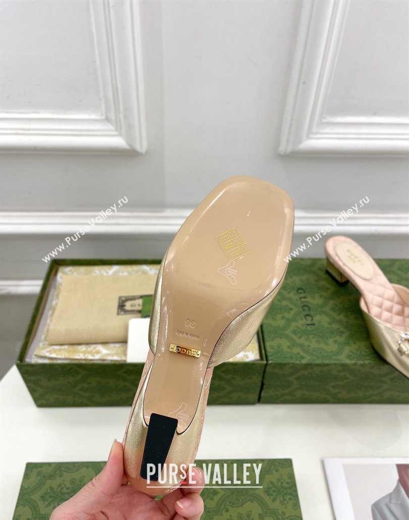 Gucci Leather Horsebit Mules 4.5cm Gold 2023 757748 (MD-231106031)