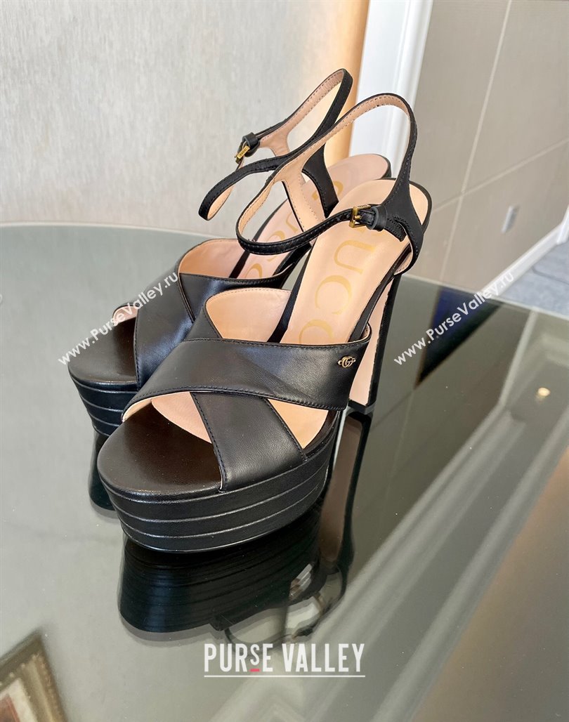 Gucci Leather High Heel Platform Sandals 13.5cm with GG Black 2023 0711 (MD-231106036)