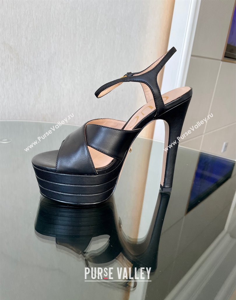 Gucci Leather High Heel Platform Sandals 13.5cm with GG Black 2023 0711 (MD-231106036)