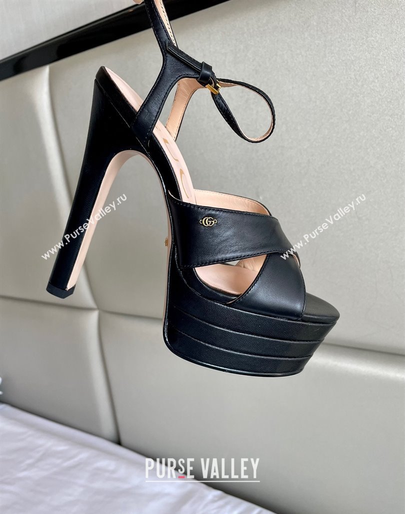 Gucci Leather High Heel Platform Sandals 13.5cm with GG Black 2023 0711 (MD-231106036)