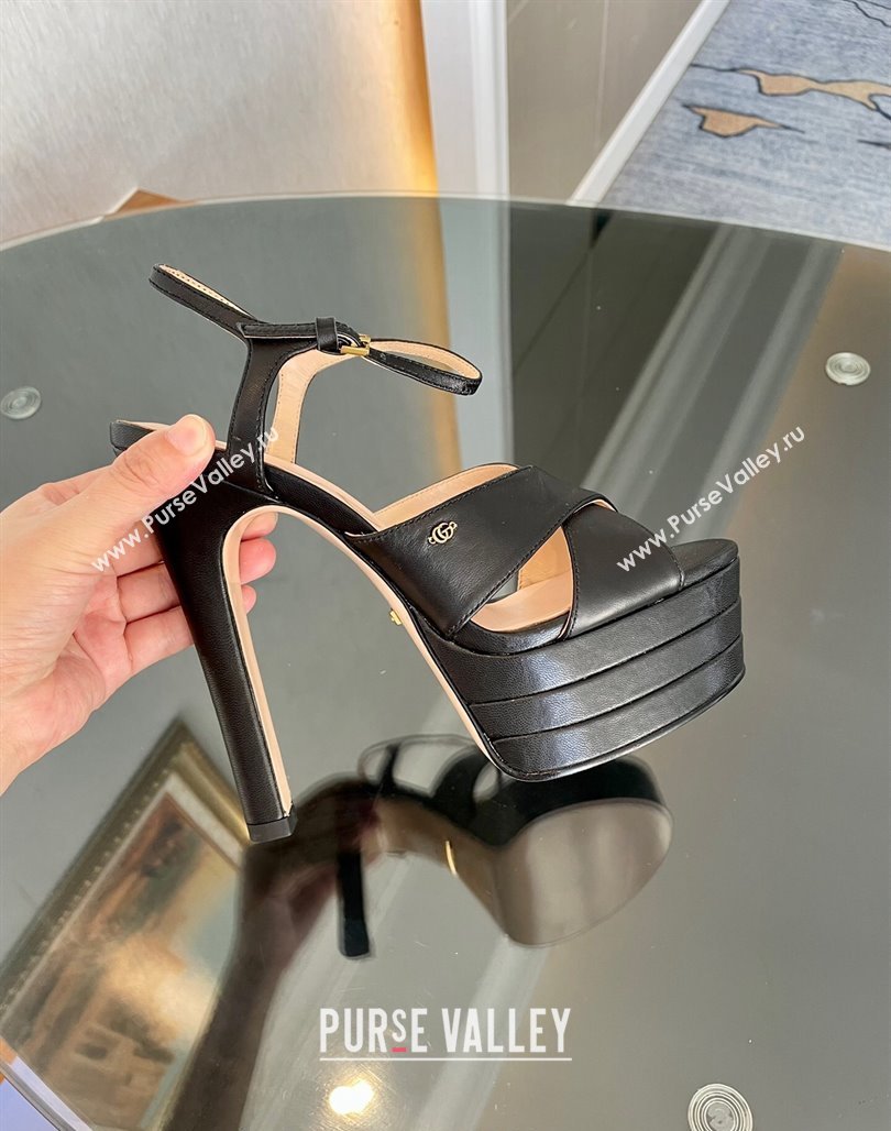 Gucci Leather High Heel Platform Sandals 13.5cm with GG Black 2023 0711 (MD-231106036)