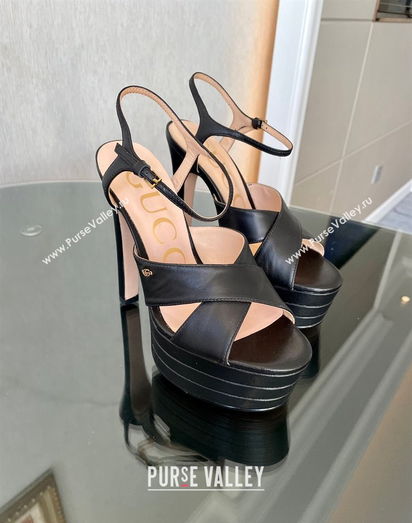 Gucci Leather High Heel Platform Sandals 13.5cm with GG Black 2023 0711 (MD-231106036)